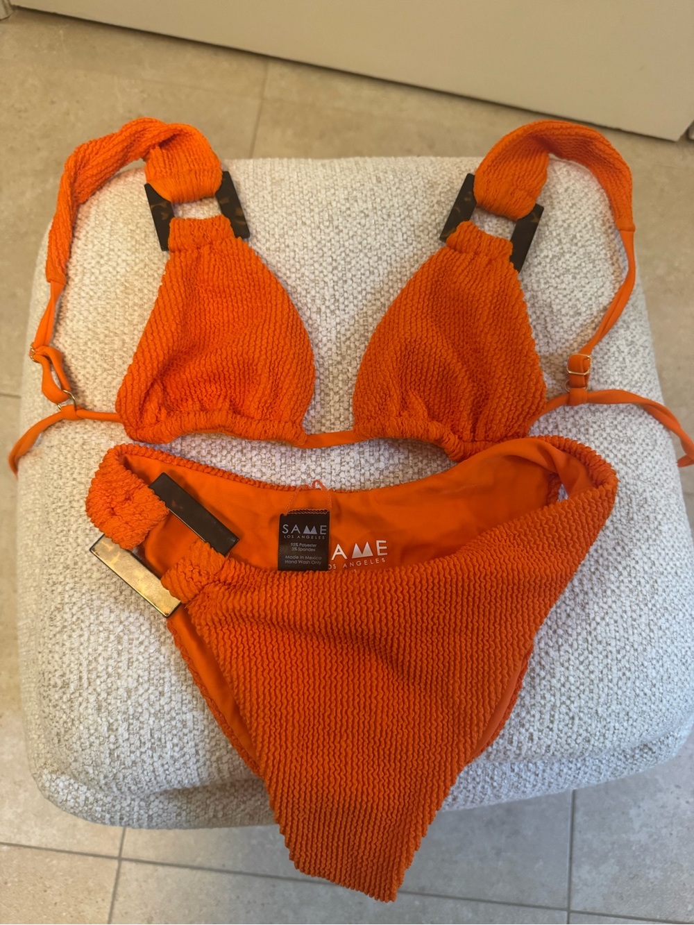 SAME Los Angeles Orange Textured Triangle Bikini